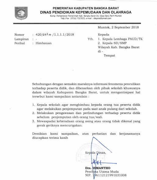 Surat Himbauan Kadin Dikpora Bangka Barat